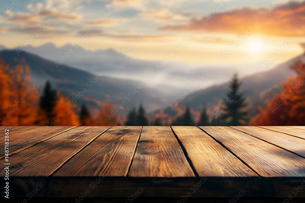 Beautiful, blurred background of an orange orchard with lush trees and mountains in the distance. In the foreground, a wooden table for product display, with ample copy space. generative ai Beautiful, blurred background of an orange orchard with lush trees and mountains in the distance. In the foreground, a wooden table for product display, with ample copy space. generative ai