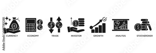 Forex icon set vector illustration concept relate to currency, economy, trade, investor, growth, analysis and stockbroker