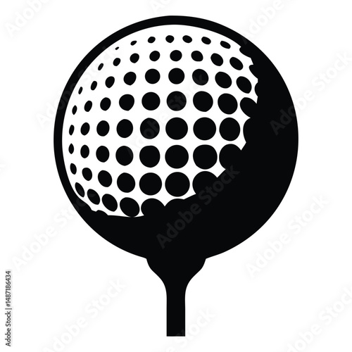 Black and White Golf Ball on Tee Graphic Illustration