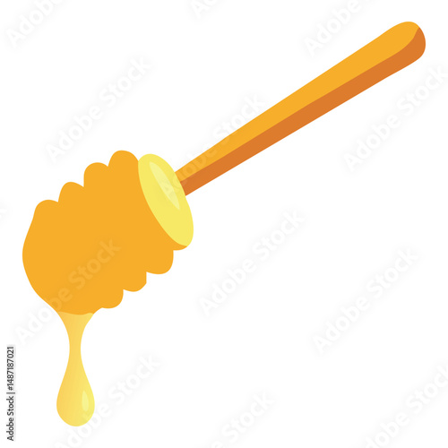 Honey Dripping from Wooden Honey Dipper Illustration