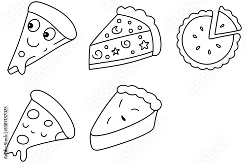 Delightful pie and pizza slices create fun chart icon showcasing various flavors and styles in playful design