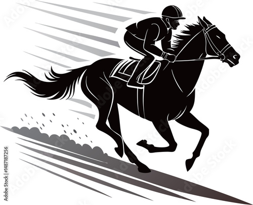 Silhouette of Jockey Riding Racehorse at Speed