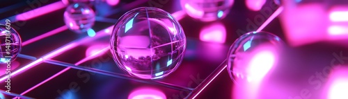 Abstract design with glowing spheres and lines.