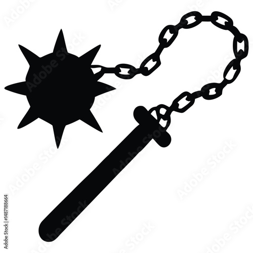Black and White Silhouette of a Medieval Flail Weapon