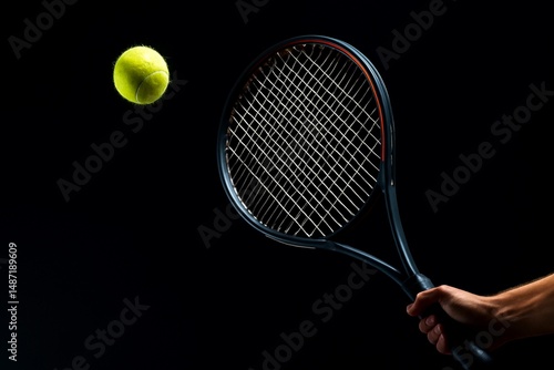 Photography Tennis ball approaching racket in mid-air with dramatic lighting