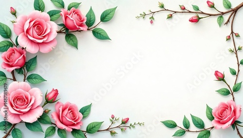 Delicate watercolor roses, climbing vines, and leaves , print, watercolor