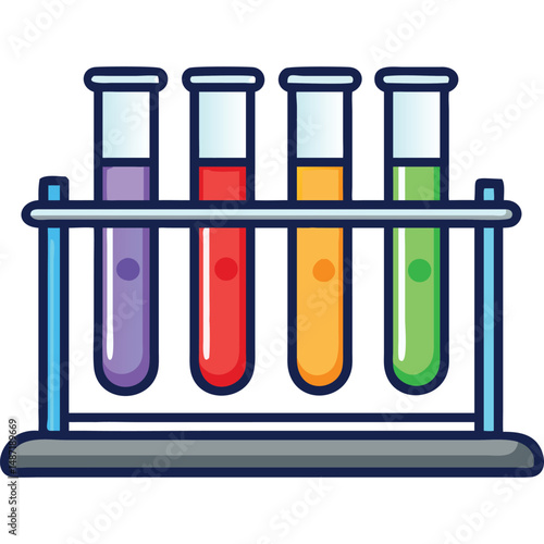Colorful Science Experiment Test Tubes in Rack Vector Illustration