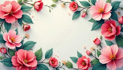 Intricate, flowing floral pattern Delicate blooms seamlessly blend , fabric, red