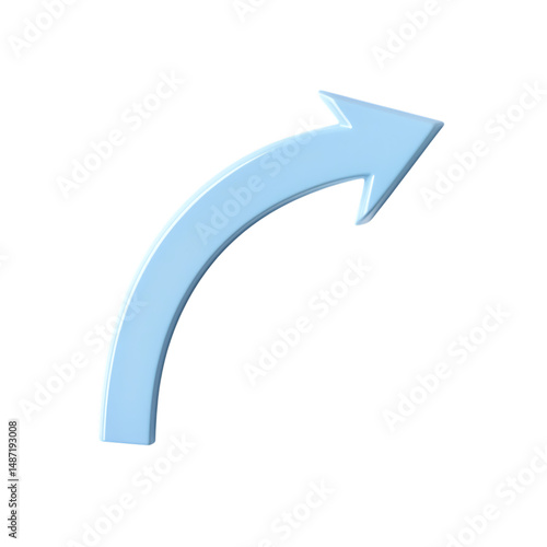 Minimalistic Arrow with Soft Curves in Pale Blue Isolated on Transparent Background