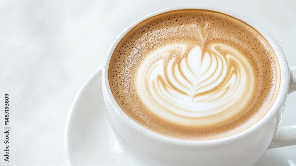 Close-up of Beautiful Latte Art Pattern in a White Coffee Cup coffee latte close-up latte art drink Close-up of Beautiful Latte Art Pattern in a White Coffee Cup coffee latte close-up latte art drink