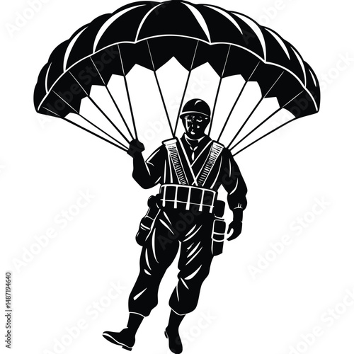 Silhouette of a Saluting Paratrooper with Parachute
