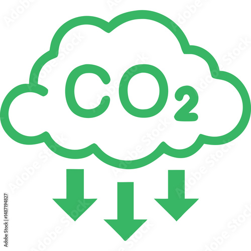 Green CO2 Cloud with Three Downward Arrows Illustration
