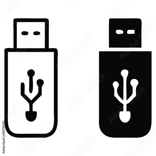 USB Flash Drive Icons Black and White Illustration