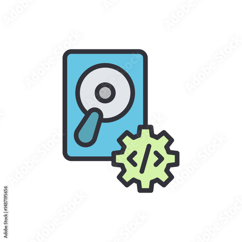 Stylized Hard Drive Coupled With A Symbolic Green Gear Icon