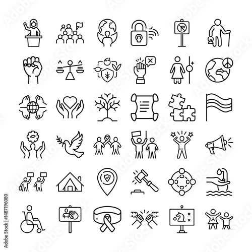 NGO and Charity Icons  Human Rights and Social Justice Line Pack