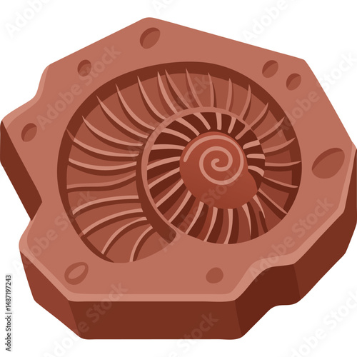 Cartoon Fossil Ammonite Vector Illustration Paleontology Geology Ancient