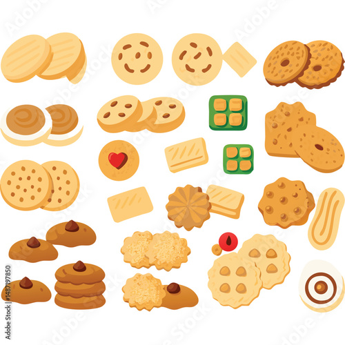 Assorted Cartoon Cookies Vector Illustration Baking Treats Collection