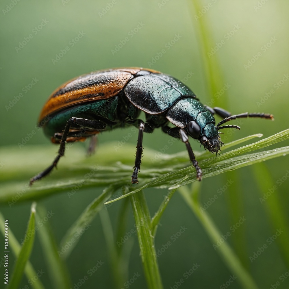 A small beetle on a blade of grass, isolated A small beetle on a blade of grass, isolated