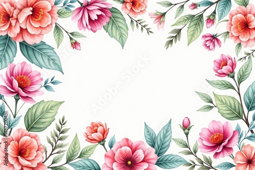 Intricate watercolor floral pattern, delicate blooms and leaves, vintage, red, pattern