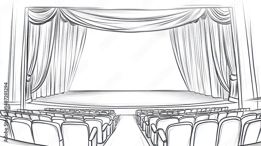 Fototapeta premium Empty theater stage, awaiting performance, artistic sketch