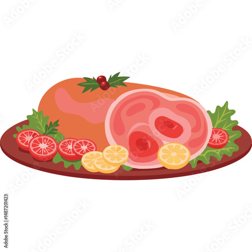 Holiday Ham Illustration Festive Cartoon Meal Food Vector Art