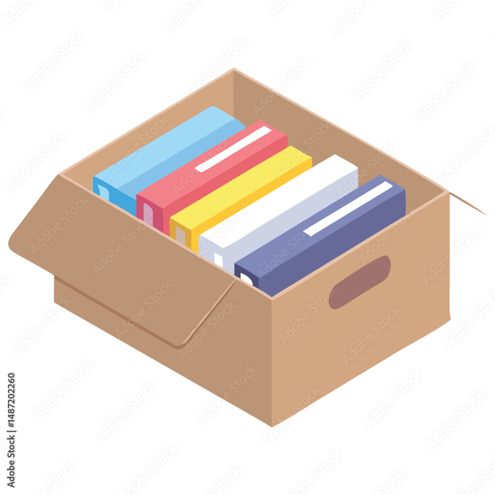 Open Box of Books Isometric Vector Storage Illustration Open Box of Books Isometric Vector Storage Illustration