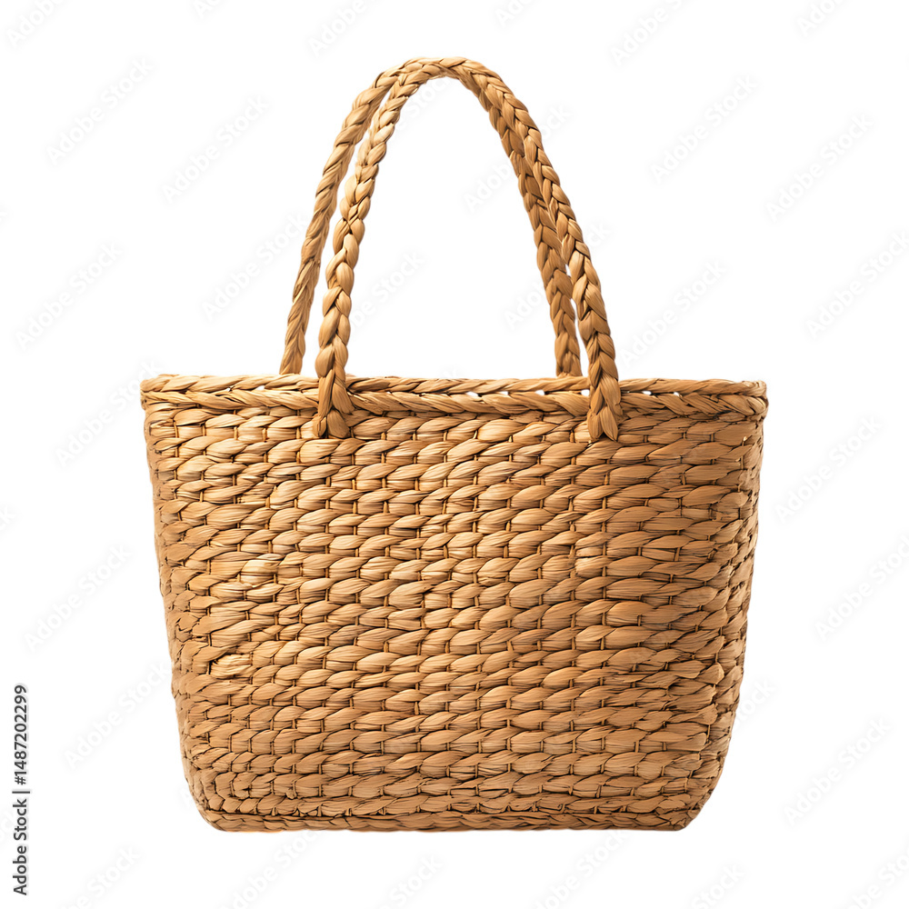 Elegant Straw Tote Bag with a Finely Woven Texture Isolated on Transparent Background Elegant Straw Tote Bag with a Finely Woven Texture Isolated on Transparent Background