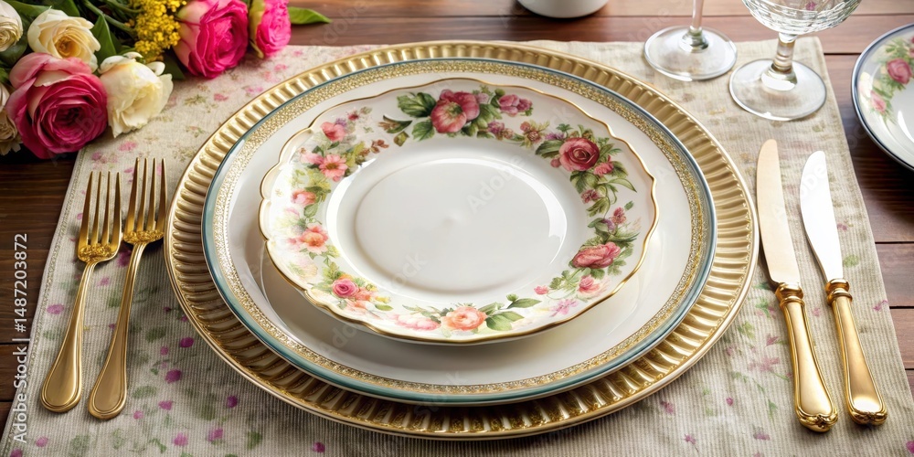 A beautifully styled table setting with a large plate as the centerpiece, occasion, fine china, occasion, fine china, formal A beautifully styled table setting with a large plate as the centerpiece, occasion, fine china, occasion, fine china, formal
