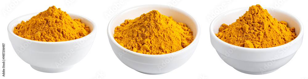 Turmeric Powder in White Bowl Isolated on Transparent Background PNG Turmeric Powder in White Bowl Isolated on Transparent Background PNG