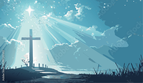 Gospel Illustration with Glowing Cross