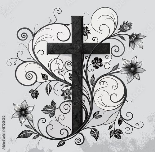 Intricate Cross Design with Floral Elements