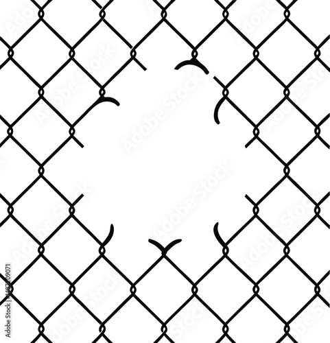 Damaged Chain Link Fence Vector Illustration Breach Security Defect