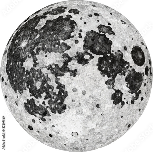 Full Moon Vector Illustration Lunar Surface Grayscale Astronomy