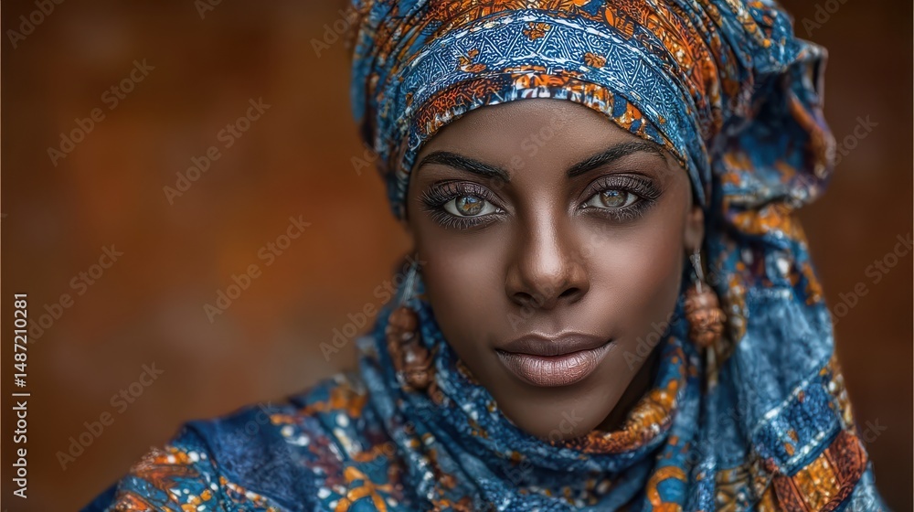 Juneteenth, Rreedom Day, Confident woman with vibrant headscarf, expressive gaze, showcasing cultural richness, emphasizing individuality and strength. Juneteenth, Rreedom Day, Confident woman with vibrant headscarf, expressive gaze, showcasing cultural richness, emphasizing individuality and strength.
