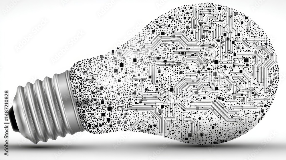 Fototapeta premium Innovative light bulb design with circuit patterns. Business concept in minimal