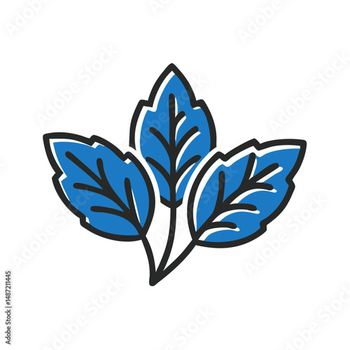 Fresh mint leaves illustrated in blue and black outline style  