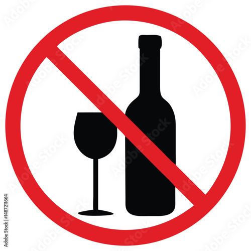 No Alcohol Sign Prohibition Banned Drink Restriction Vector Icon