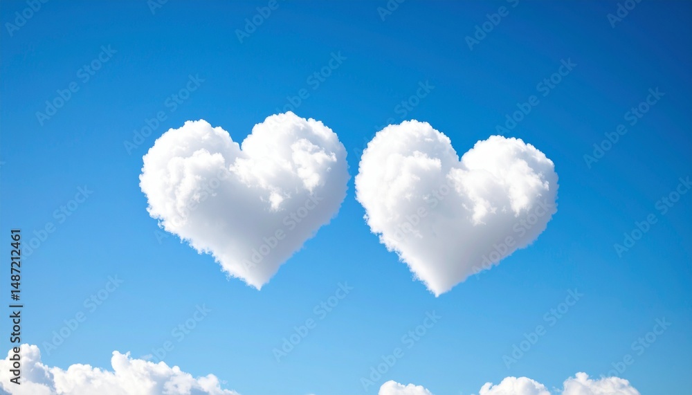 Heart-shaped clouds floating in the sky create a romantic atmosphere Heart-shaped clouds floating in the sky create a romantic atmosphere