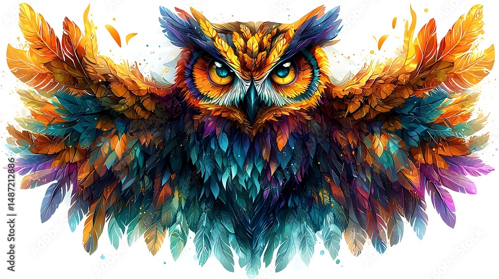 Colorful owl logo with spread wings high resolution photo Colorful owl logo with spread wings high resolution photo