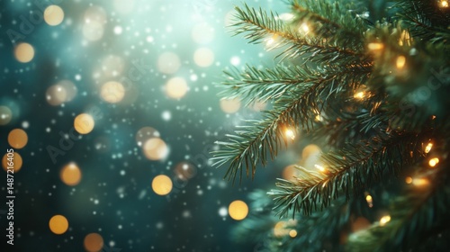 Chrismas background with fir branches and lights