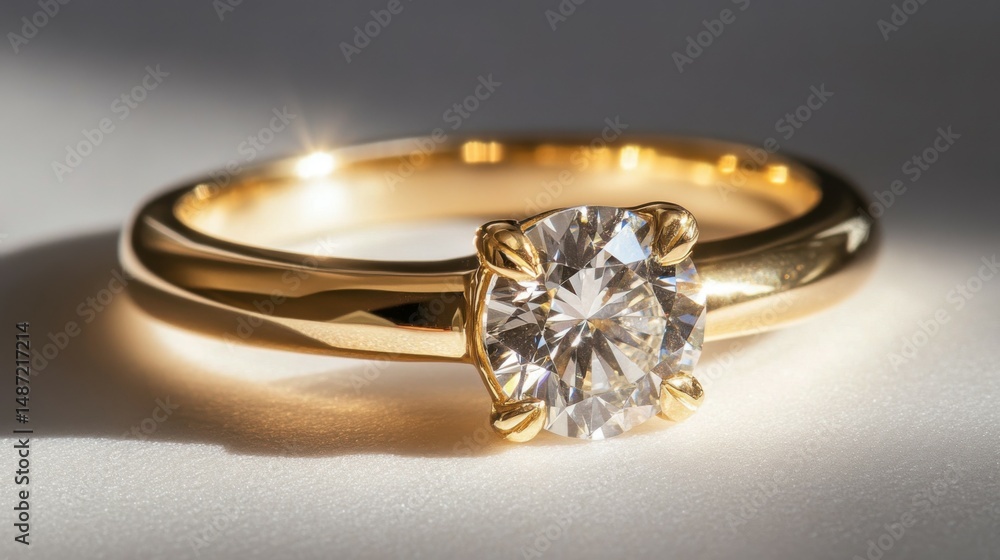Elegant gold ring with a large brilliant-cut diamond. Elegant gold ring with a large brilliant-cut diamond.