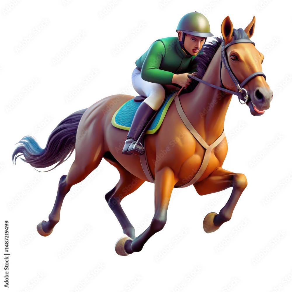 Fototapeta premium Horse and Rider 3D Model PNG: Asian Games