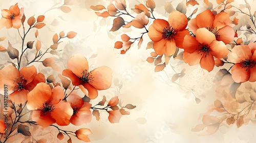 there is a painting of a bunch of orange flowers on a white background