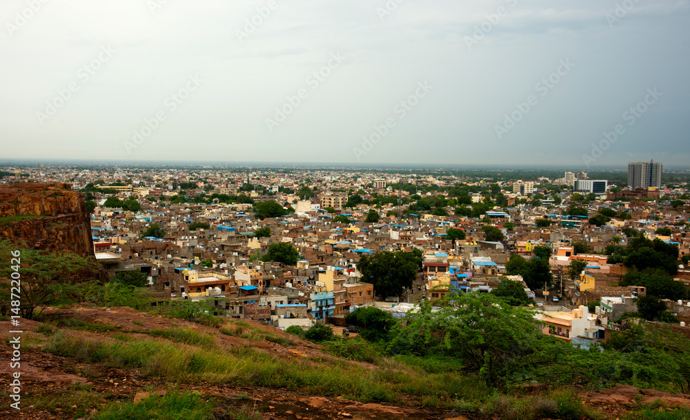Fototapeta premium Aerial view of Jodhpur Blue City. Jodphur, Rajasthan, India