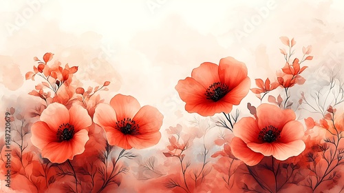there is a painting of a bunch of red flowers on a white background