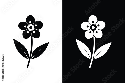 Forget Me Not Silhouette Design. Classic Floral Icon in Black and White