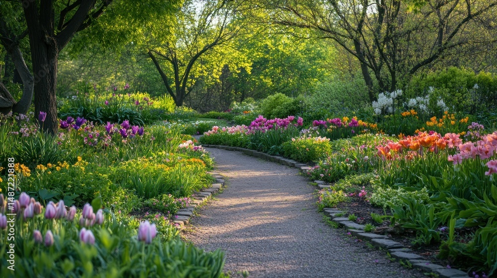 Obraz premium A winding garden path adorned with blooming colorful flowers