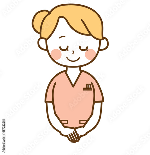 お辞儀をしている看護師の女性のイラスト