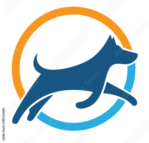 Energetic dog running circle logo design
