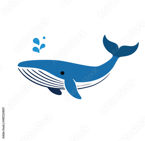 Happy blue whale ocean animal cartoon illustration